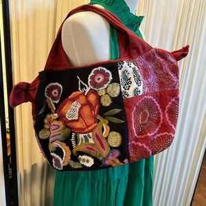 Anthropologie Red and Pink Shoulder Bag with Artistic Flair
